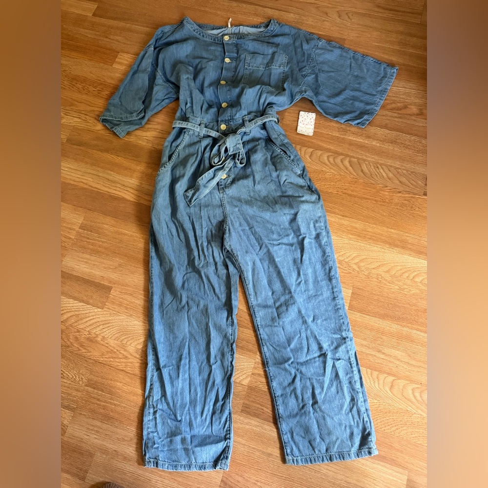 Free People Light Blue Denim Jumpsuit